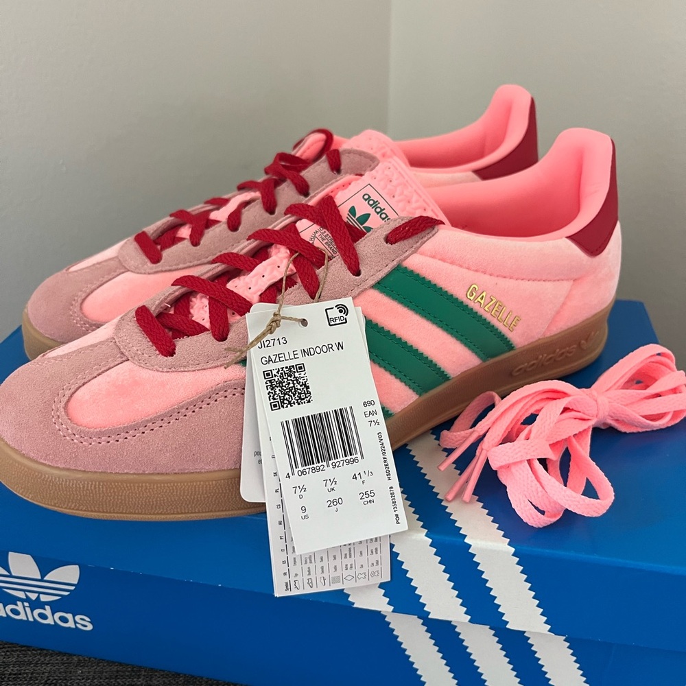Adidas Gazelle Pink with Green Stripes